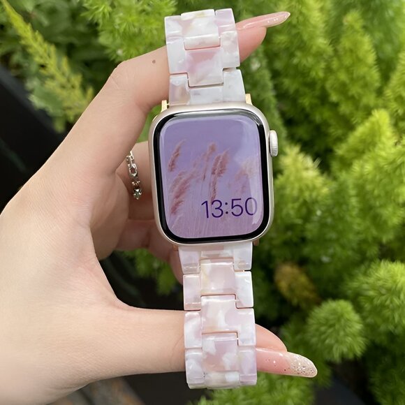 Apple Watch Band Pink Marble Resin Adjustable Stylish Strap Watch Band - Picture 1 of 4